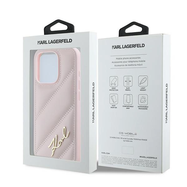 Karl Lagerfeld Diagonal Quilted Script case for iPhone 15 Pro Max - pinkeng