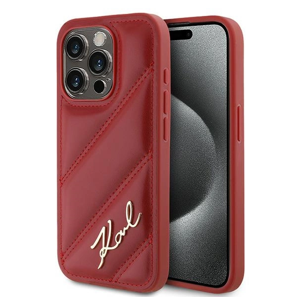 Karl Lagerfeld Diagonal Quilted Script case for iPhone 15 Pro Max - redeng