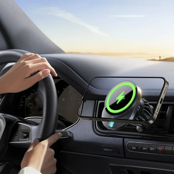 Joyroom JR-ZS409 magnetic holder with 15W inductive charger for car air vent - blackeng
