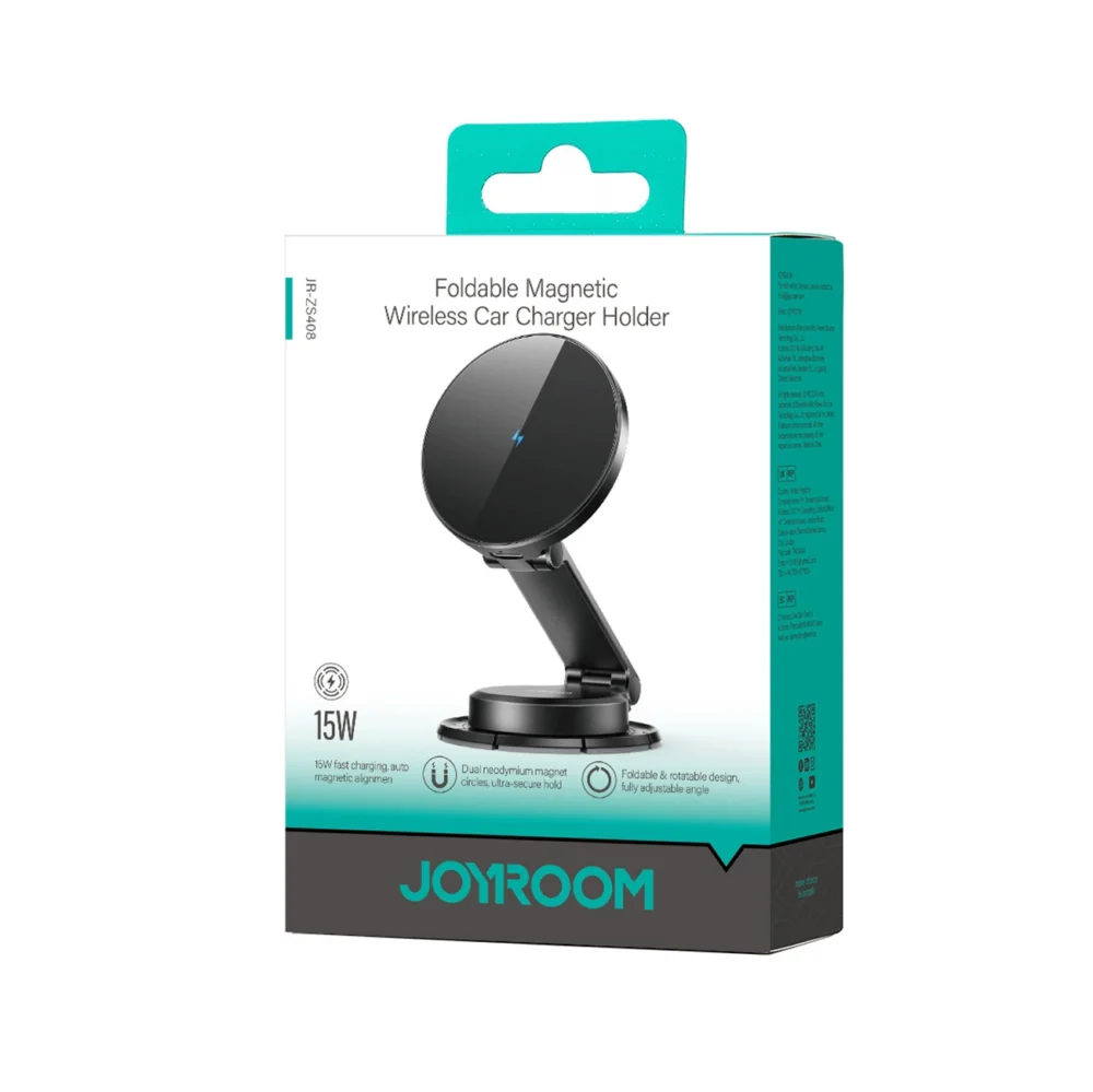 Joyroom JR-ZS408 magnetic holder with 15W inductive charger for car cockpit - blackeng