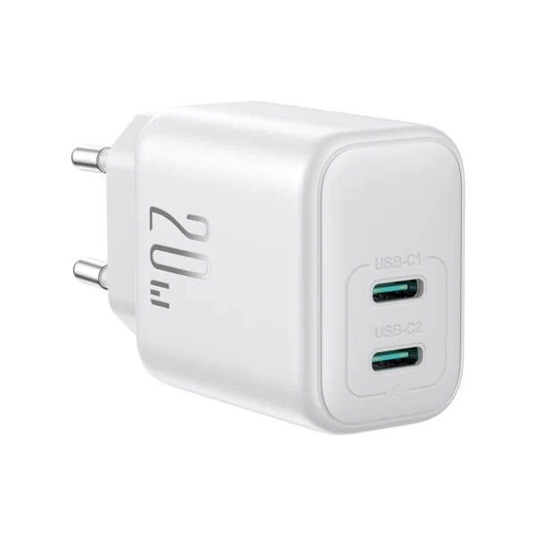 Joyroom JR-TCF12 mains charger 2x USB-C 20W PD / QC 3.0 - whiteeng