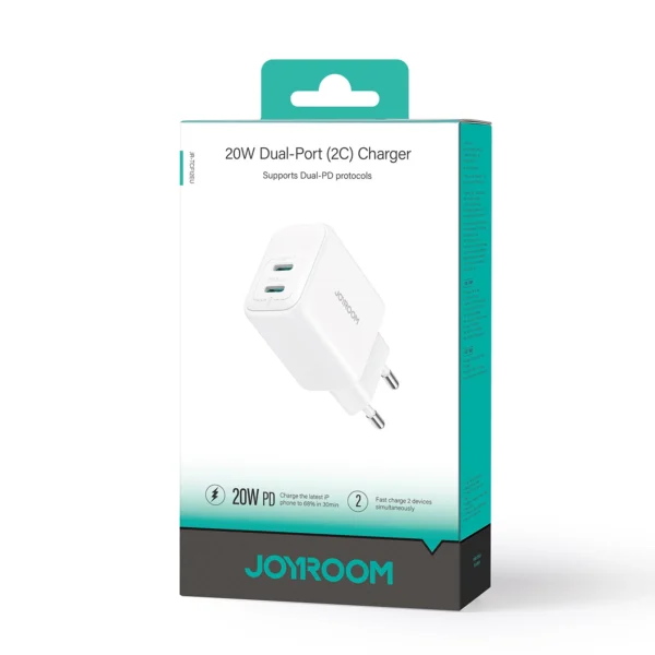 Joyroom JR-TCF12 mains charger 2x USB-C 20W PD / QC 3.0 - whiteeng