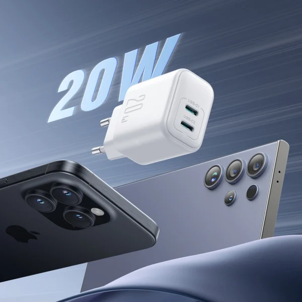 Joyroom JR-TCF12 mains charger 2x USB-C 20W PD / QC 3.0 - whiteeng