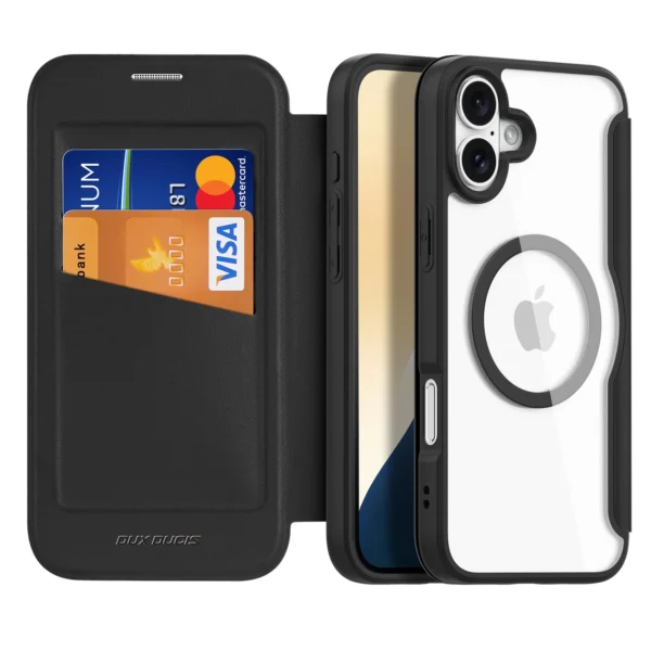 Dux Ducis Skin X Pro iPhone 16 Case with MagSafe and Flip Cover - Blackeng