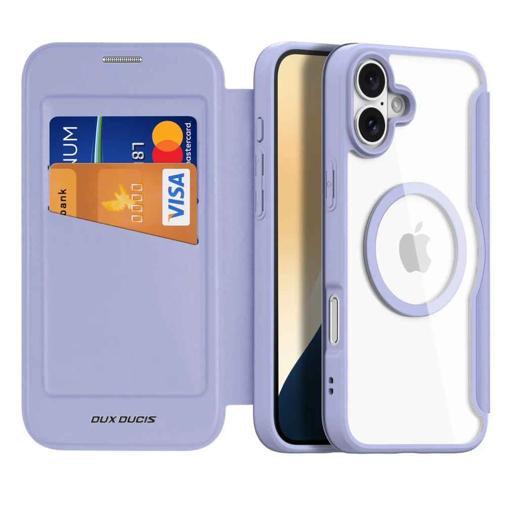 Dux Ducis Skin X Pro iPhone 16 Case with MagSafe and Flip Cover - Purpleeng