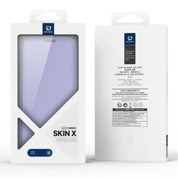 Dux Ducis Skin X Pro iPhone 16 Case with MagSafe and Flip Cover - Purpleeng