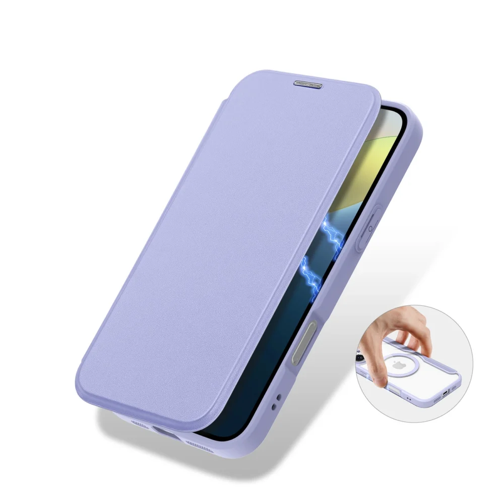 Dux Ducis Skin X Pro iPhone 16 Case with MagSafe and Flip Cover - Purpleeng