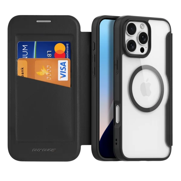 Dux Ducis Skin X Pro iPhone 16 Pro Case with MagSafe and Flip Cover - Blackeng