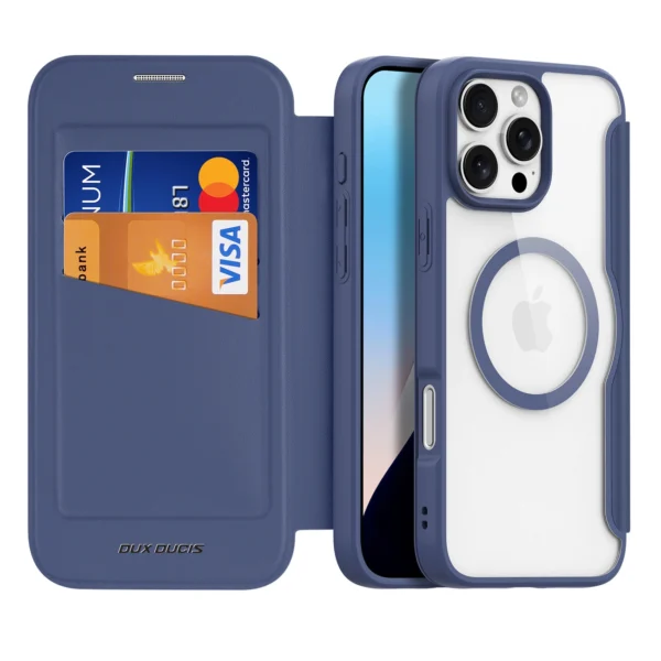 Dux Ducis Skin X Pro iPhone 16 Pro Case with MagSafe and Flip Cover - Blueeng