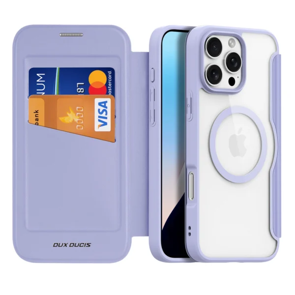 Dux Ducis Skin X Pro iPhone 16 Pro Case with MagSafe and Flip Cover - Purpleeng