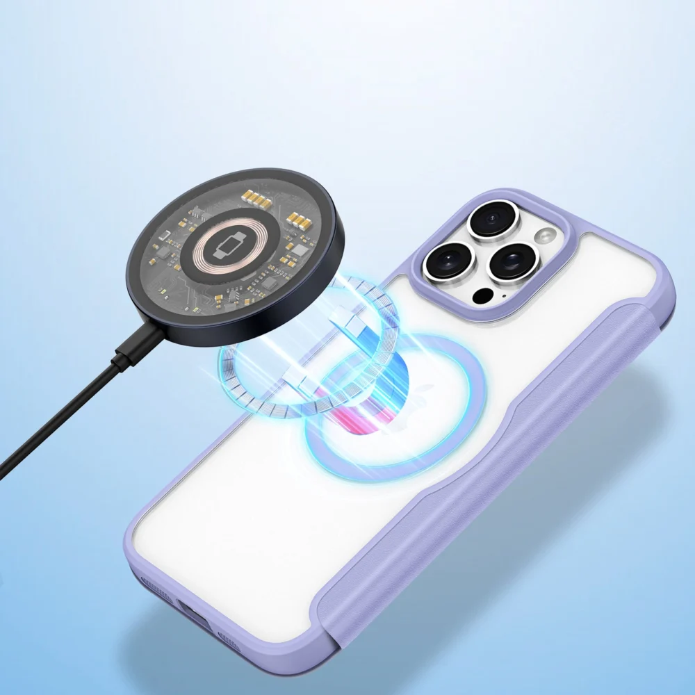 Dux Ducis Skin X Pro iPhone 16 Pro Case with MagSafe and Flip Cover - Purpleeng