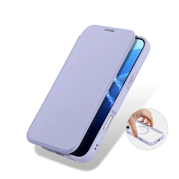 Dux Ducis Skin X Pro iPhone 16 Pro Case with MagSafe and Flip Cover - Purpleeng