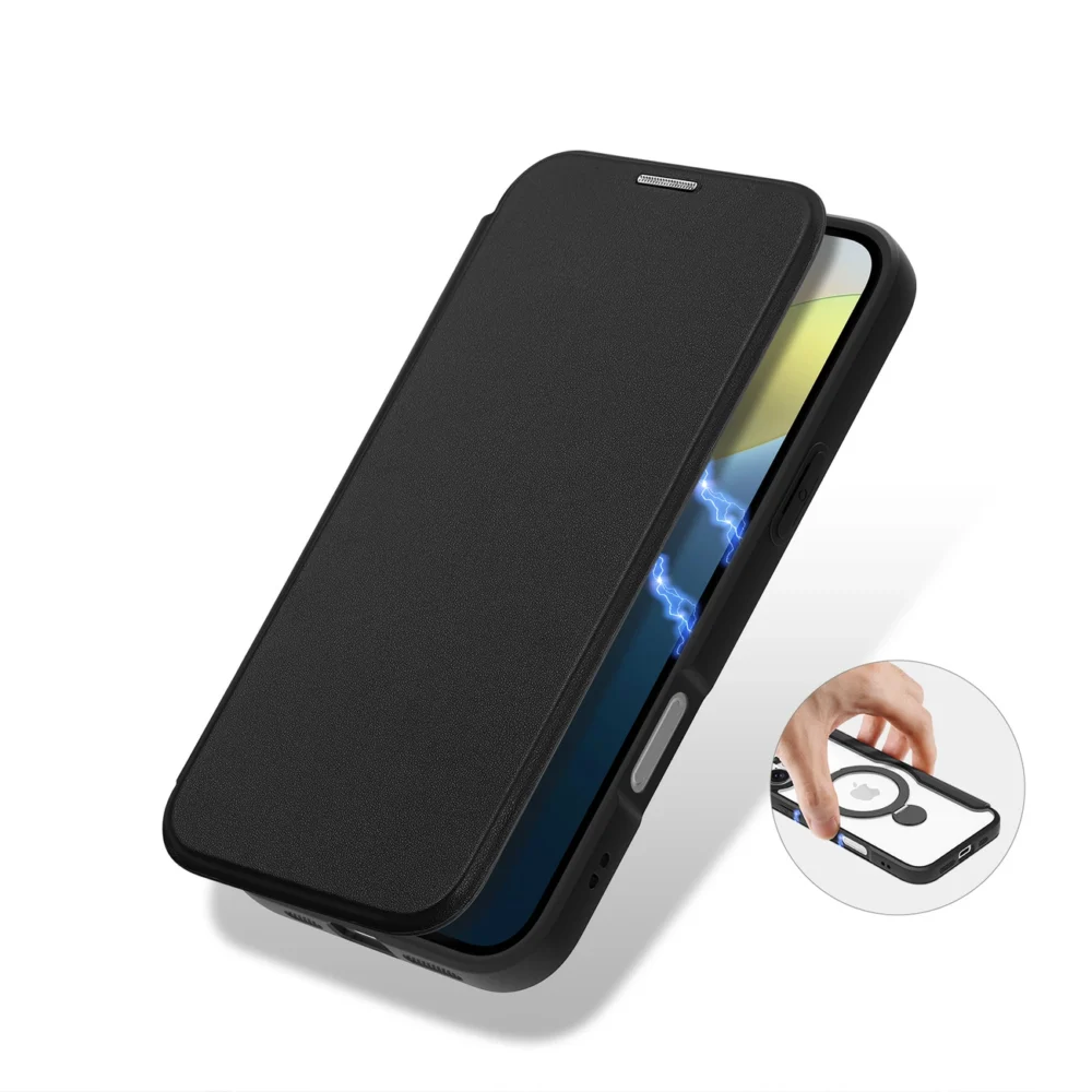 Dux Ducis Skin X Pro iPhone 16 Case with MagSafe, Flip and Stand - Blackeng