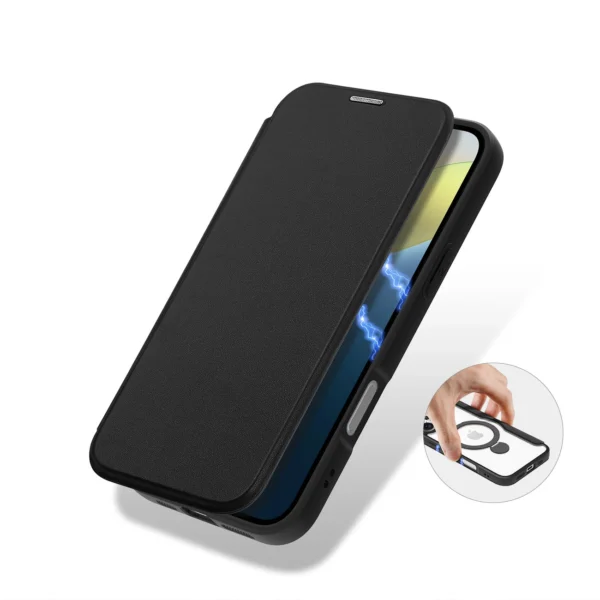 Dux Ducis Skin X Pro iPhone 16 Case with MagSafe, Flip and Stand - Blackeng