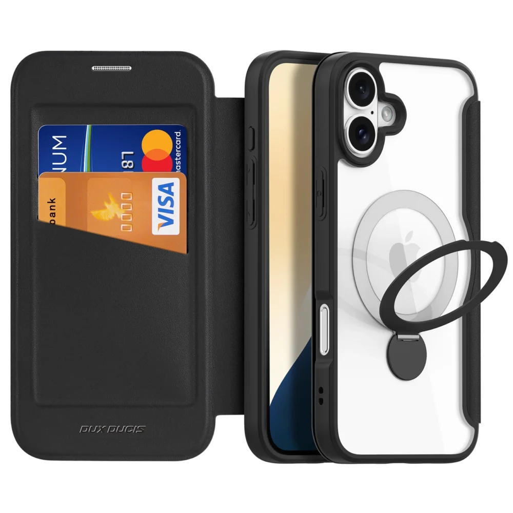 Dux Ducis Skin X Pro iPhone 16 Case with MagSafe, Flip and Stand - Blackeng
