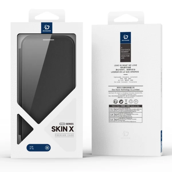 Dux Ducis Skin X Pro iPhone 16 Case with MagSafe, Flip and Stand - Blackeng