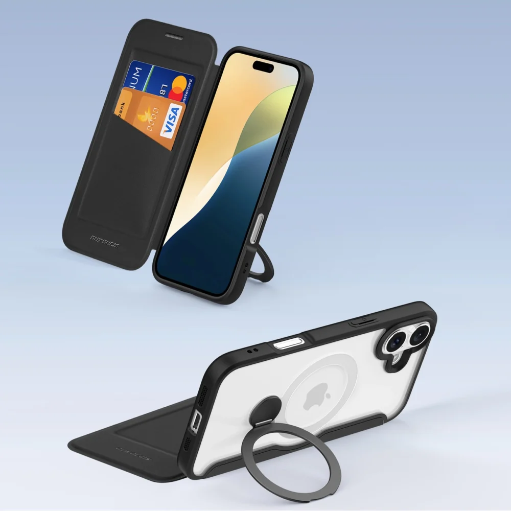 Dux Ducis Skin X Pro iPhone 16 Case with MagSafe, Flip and Stand - Blackeng