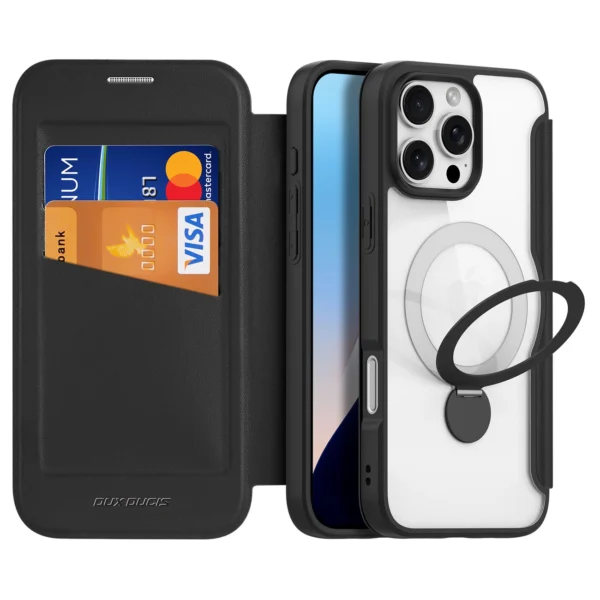 Dux Ducis Skin X Pro iPhone 16 Pro Case with MagSafe, Flip and Stand - Blackeng