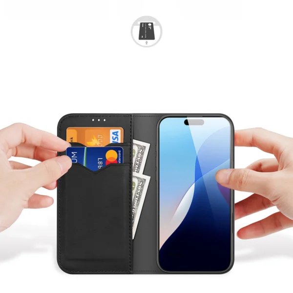 Dux Ducis Hivo iPhone 16 Case with Flip and RFID Protection - Blackeng