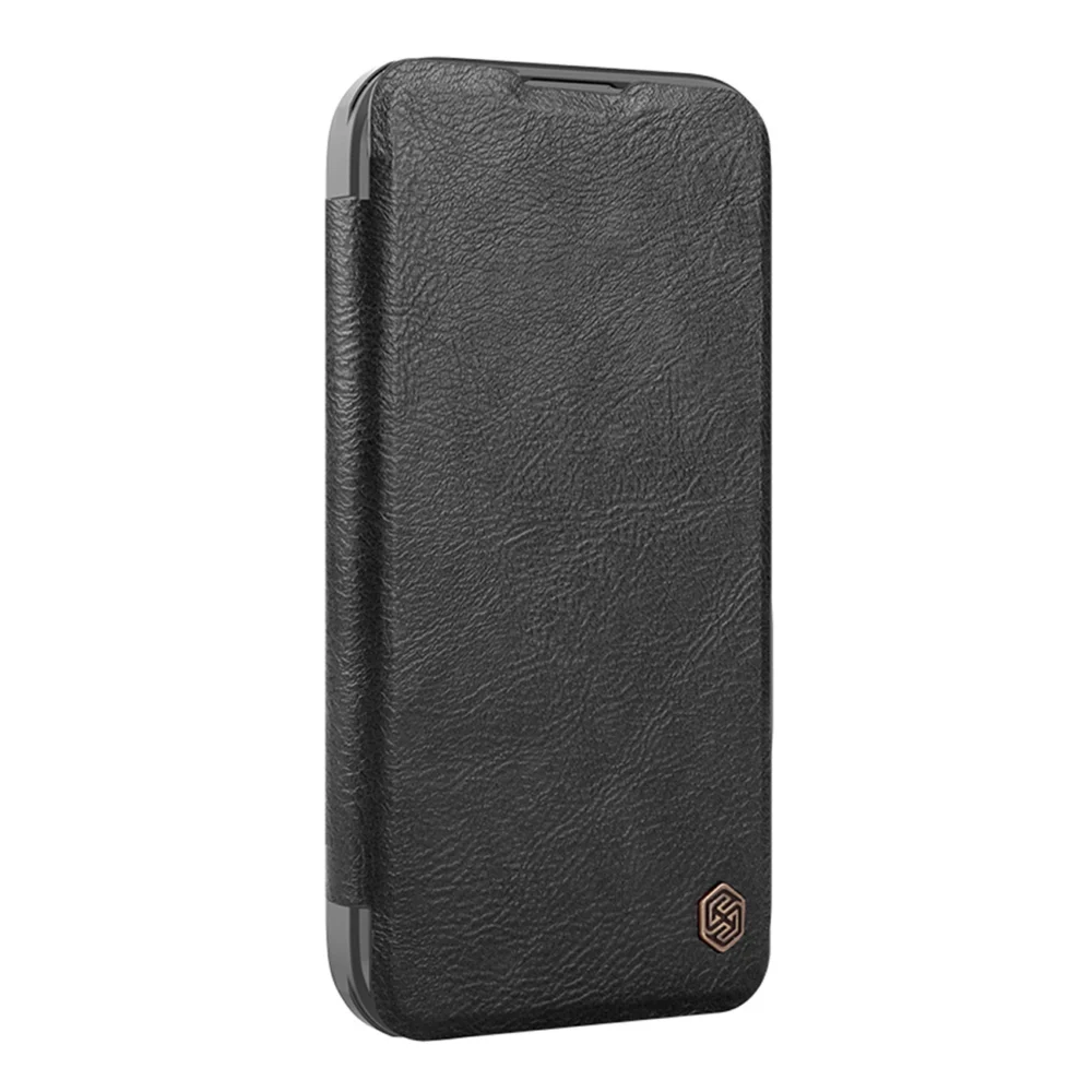 Nillkin Qin Prop Leather Case with Camera Cover and Stand for iPhone 16 Pro - Blackeng