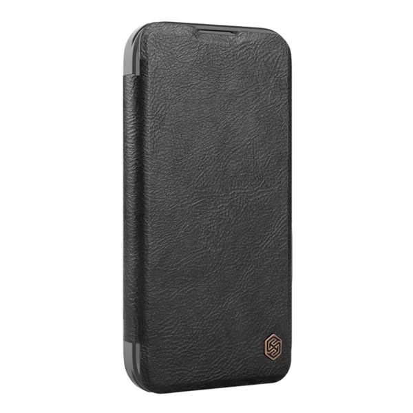 Nillkin Qin Prop Leather Case with Camera Cover and Stand for iPhone 16 Pro - Blackeng