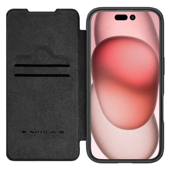 Nillkin Qin Prop Leather Case with Camera Cover and Stand for iPhone 16 Pro - Blackeng