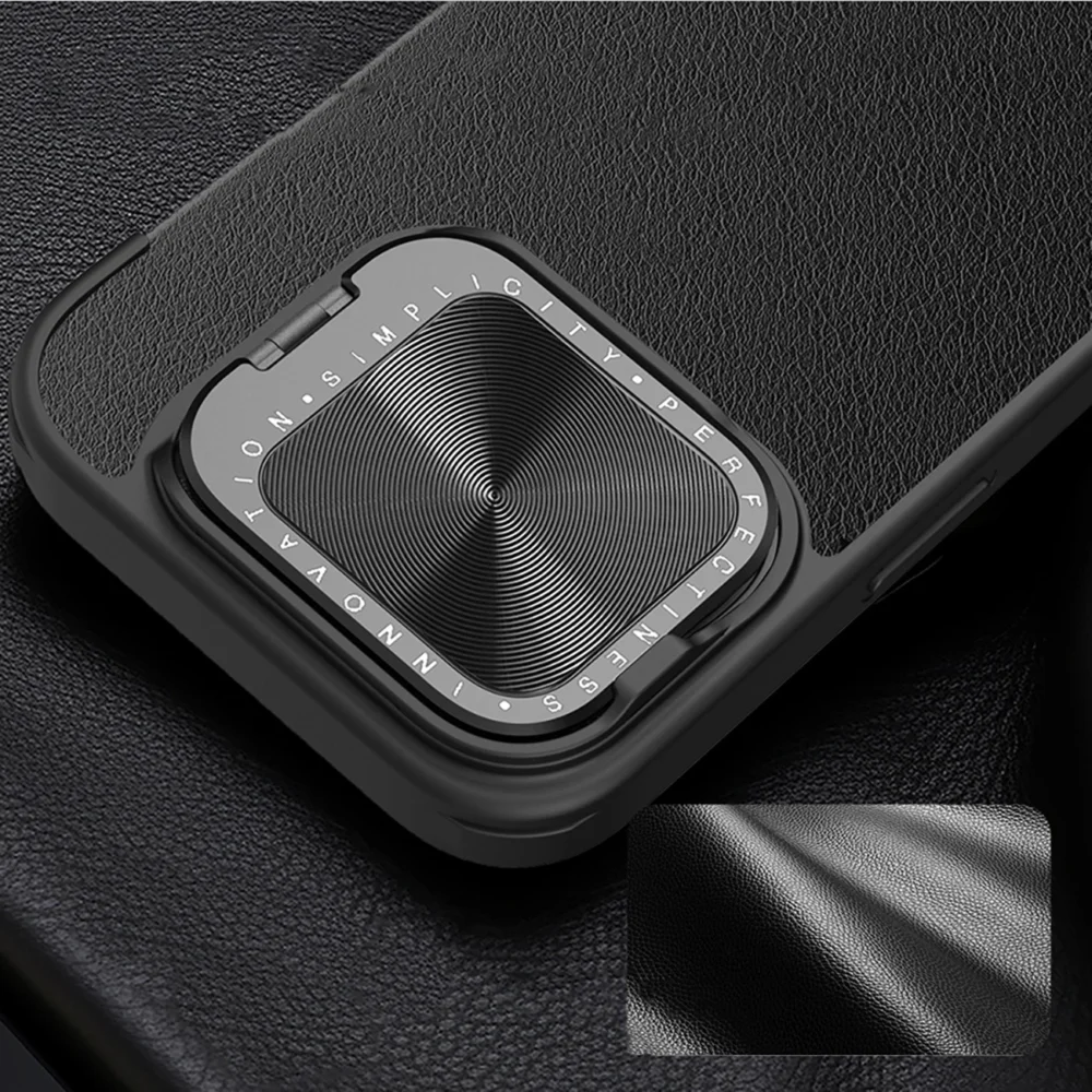 Nillkin Qin Prop Leather Case with Camera Cover and Stand for iPhone 16 Pro - Blackeng