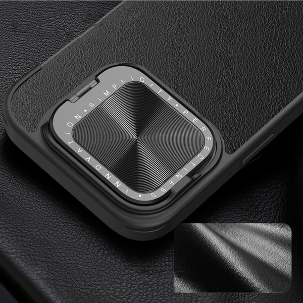 Nillkin Qin Prop Leather Case with Camera Cover and Stand for iPhone 16 Pro - Blackeng