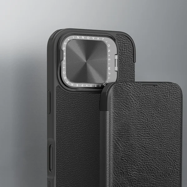 Nillkin Qin Prop Leather Case with Camera Cover and Stand for iPhone 16 Pro - Blackeng