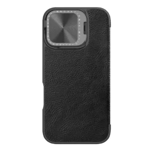 Nillkin Qin Prop Leather Case with Camera Cover and Stand for iPhone 16 - Blackeng