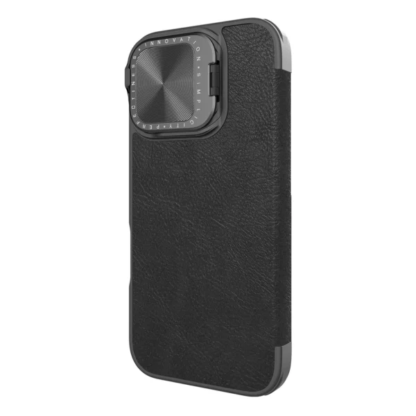 Nillkin Qin Prop Leather Case with Camera Cover and Stand for iPhone 16 - Blackeng