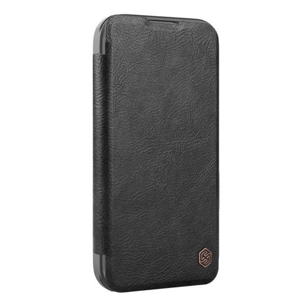 Nillkin Qin Prop Leather Case with Camera Cover and Stand for iPhone 16 - Blackeng