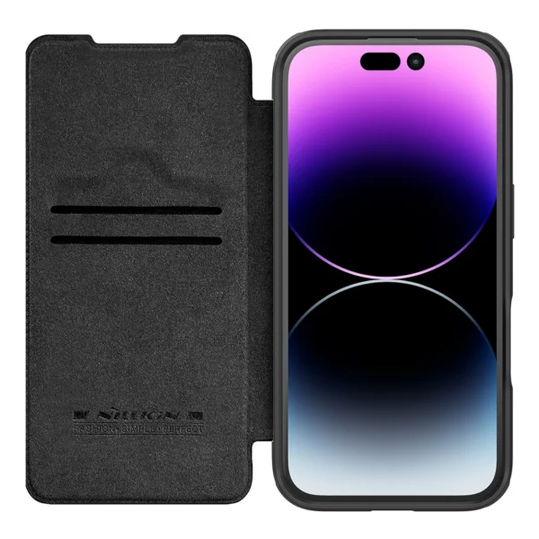 Nillkin Qin Prop Leather Case with Camera Cover and Stand for iPhone 16 - Blackeng