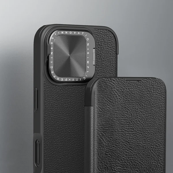 Nillkin Qin Prop Leather Case with Camera Cover and Stand for iPhone 16 - Blackeng