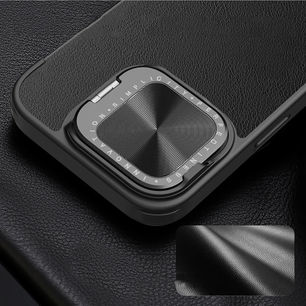 Nillkin Qin Prop Leather Case with Camera Cover and Stand for iPhone 16 - Blackeng