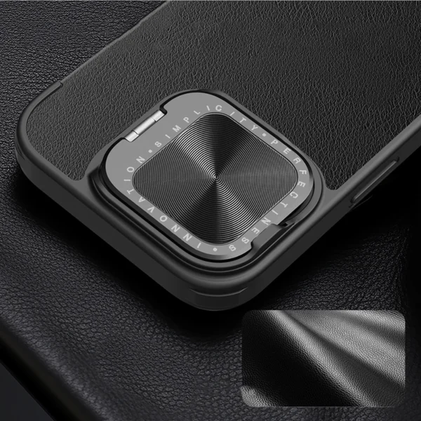 Nillkin Qin Prop Leather Case with Camera Cover and Stand for iPhone 16 - Blackeng