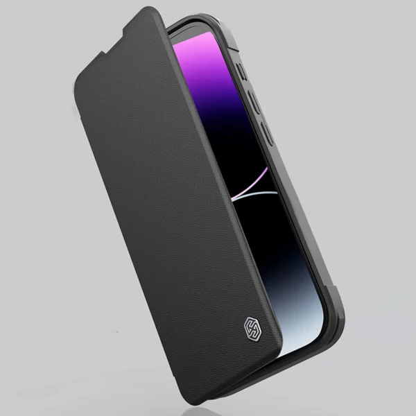 Nillkin Qin Prop Leather Case with Camera Cover and Stand for iPhone 16 - Blackeng