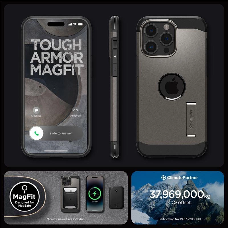Spigen Tough Armor MagSafe case with stand for iPhone 15 Pro Max - browneng