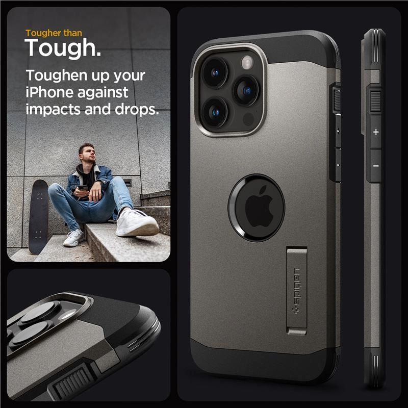 Spigen Tough Armor MagSafe case with stand for iPhone 15 Pro Max - browneng