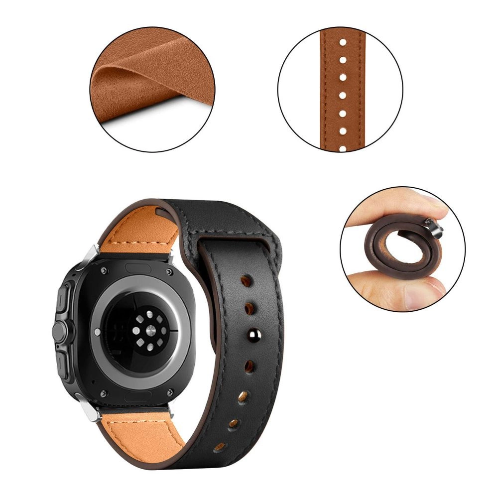 Tech-Protect Leatherfit Strap for Samsung Galaxy Watch Ultra (47mm) - Blackeng