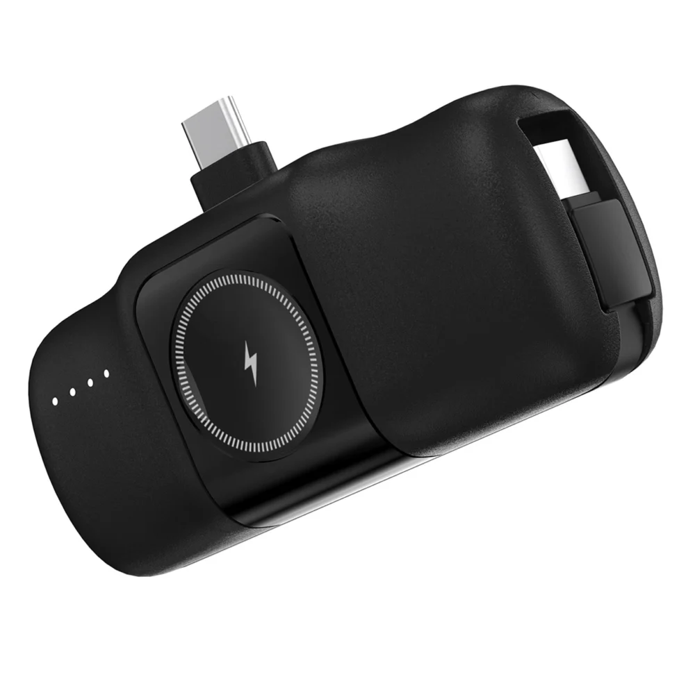 Wozinsky WF16-YCS 5000mAh 15W USB-C Mini Power Bank with Built-in USB-C Cable and Apple Watch Charger - Blackeng