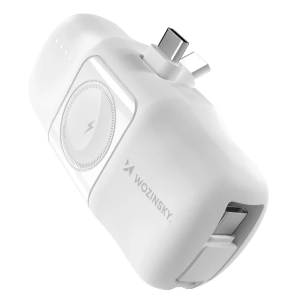 Wozinsky WF16-YCS 5000mAh 15W USB-C Mini Power Bank with Built-in USB-C Cable and Apple Watch Charger - Whiteeng
