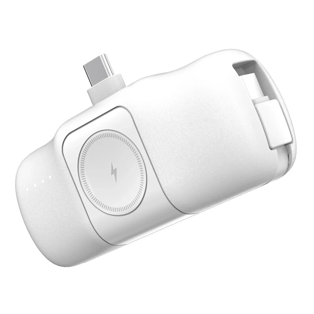 Wozinsky WF16-YCS 5000mAh 15W USB-C Mini Power Bank with Built-in USB-C Cable and Apple Watch Charger - Whiteeng