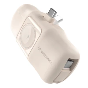Wozinsky WF16-YCS 5000mAh 15W USB-C Mini Power Bank with Built-in USB-C Cable and Apple Watch Charger - Beigeeng
