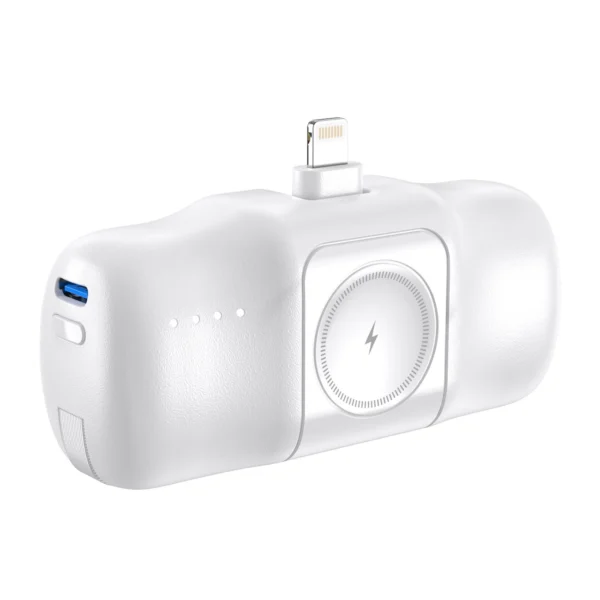 Wozinsky WF16-YLS 5000mAh 15W Lightning Mini Power Bank with Built-in USB-C Cable and Apple Watch Charger - Whiteeng
