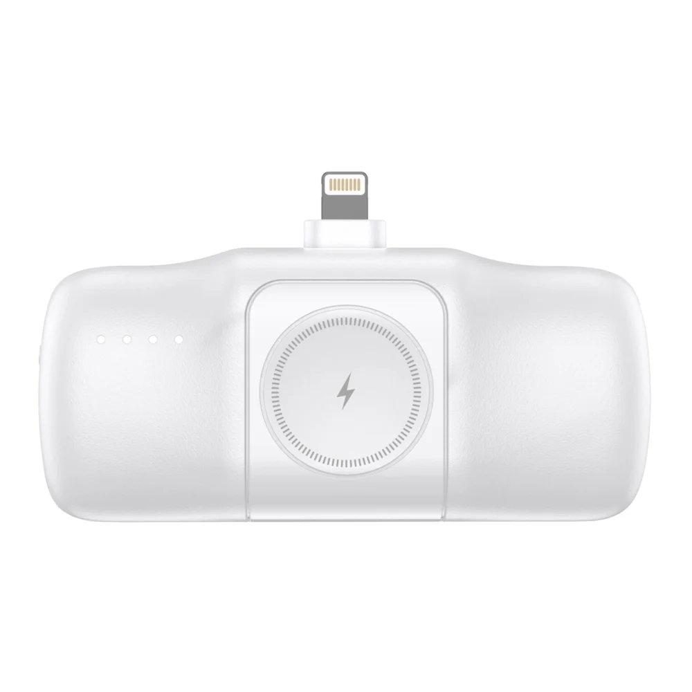 Wozinsky WF16-YLS 5000mAh 15W Lightning Mini Power Bank with Built-in USB-C Cable and Apple Watch Charger - Whiteeng
