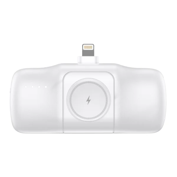 Wozinsky WF16-YLS 5000mAh 15W Lightning Mini Power Bank with Built-in USB-C Cable and Apple Watch Charger - Whiteeng