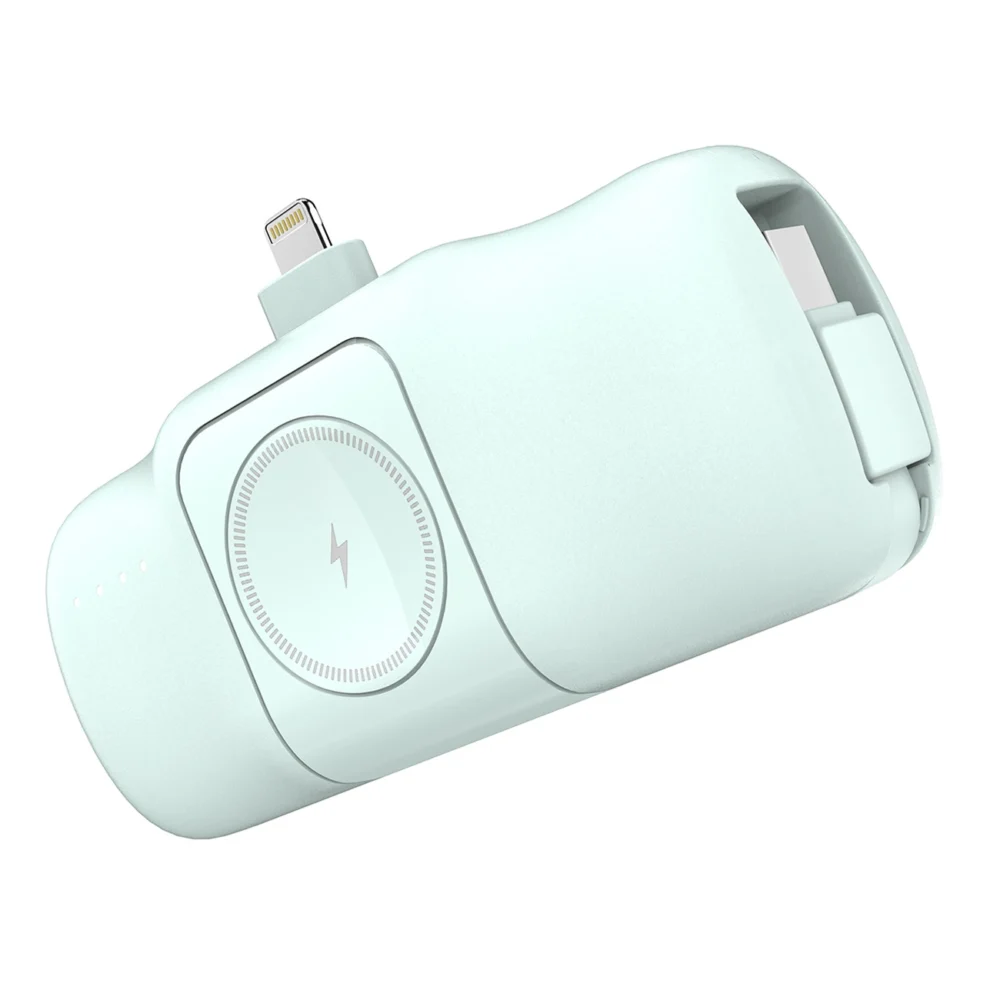 Wozinsky WF16-YLS 5000mAh 15W Lightning Mini Power Bank with Built-in USB-C Cable and Apple Watch Charger - Greeneng