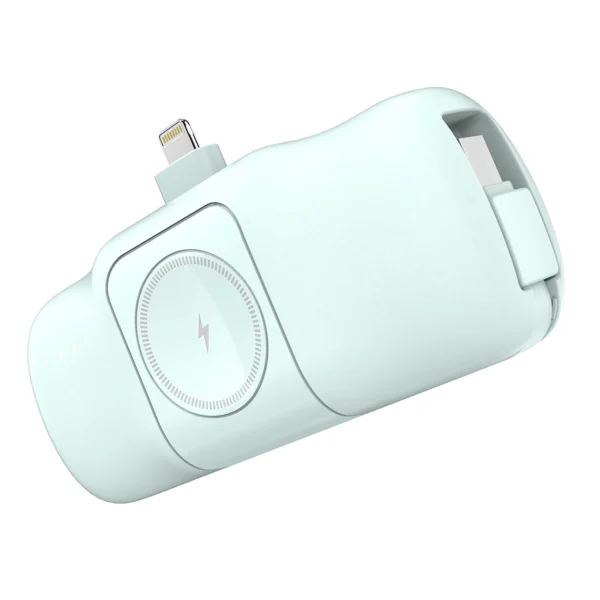 Wozinsky WF16-YLS 5000mAh 15W Lightning Mini Power Bank with Built-in USB-C Cable and Apple Watch Charger - Greeneng