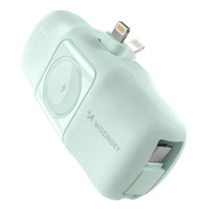 Wozinsky WF16-YLS 5000mAh 15W Lightning Mini Power Bank with Built-in USB-C Cable and Apple Watch Charger - Greeneng